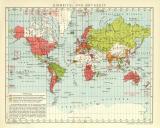 Einheits- und Ortszeit historische Landkarte Lithographie ca. 1912