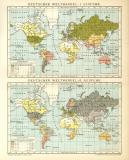 Der Deutsche Welthandel I. Einfuhr II. Ausfuhr historische Landkarte Lithographie ca. 1905