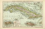 Cuba Jamaika und Portoriko historische Landkarte Lithographie ca. 1904