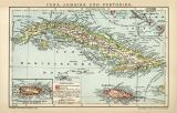 Cuba Jamaika und Portoriko historische Landkarte Lithographie ca. 1905
