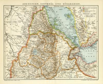 Abessinien Erythräa und Südarabien historische Landkarte Lithographie ca. 1912