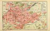 Aachen historischer Stadtplan Karte Lithographie ca. 1906