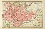 Aachen historischer Stadtplan Karte Lithographie ca. 1907
