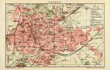 Aachen historischer Stadtplan Karte Lithographie ca. 1909