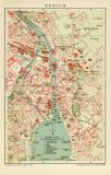 Zürich historischer Stadtplan Karte Lithographie ca. 1903