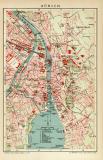 Zürich historischer Stadtplan Karte Lithographie ca. 1905