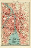 Zürich historischer Stadtplan Karte Lithographie ca. 1911