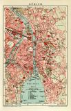 Zürich historischer Stadtplan Karte Lithographie ca. 1912