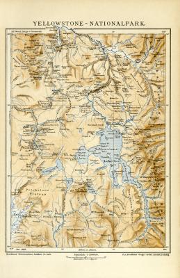 Yellowstone Nationalpark historische Landkarte Lithographie ca. 1905