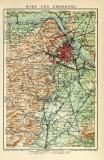 Wien und Umgebung historischer Stadtplan Karte Lithographie ca. 1909