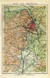 Wien und Umgebung historischer Stadtplan Karte Lithographie ca. 1911