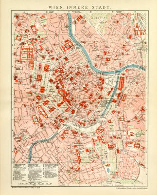 Wien Innere Stadt historischer Stadtplan Karte Lithographie ca. 1903