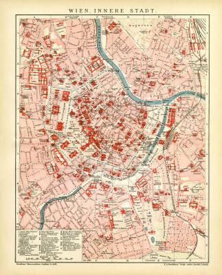 Wien Innere Stadt historischer Stadtplan Karte Lithographie ca. 1905