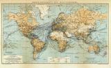 Übersichtskarte des Weltverkehrs historische Landkarte Lithographie ca. 1904