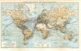 Übersichtskarte des Weltverkehrs historische Landkarte Lithographie ca. 1905