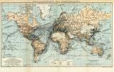 Übersichtskarte des Weltverkehrs historische Landkarte Lithographie ca. 1909