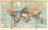 Übersichtskarte des Weltverkehrs historische Landkarte Lithographie ca. 1910