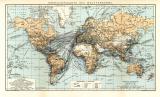 Übersichtskarte des Weltverkehrs historische Landkarte Lithographie ca. 1912