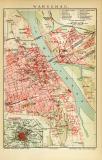 Warschau historischer Stadtplan Karte Lithographie ca. 1904