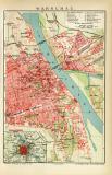 Warschau historischer Stadtplan Karte Lithographie ca. 1905