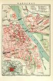 Warschau historischer Stadtplan Karte Lithographie ca. 1910
