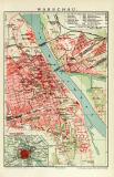 Warschau historischer Stadtplan Karte Lithographie ca. 1912