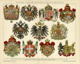 Wappen der wichtigsten Kulturstaaten historische Bildtafel Chromolithographie ca. 1903