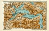 Vierwaldstätter See historische Landkarte Lithographie ca. 1912