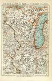 Vereinigte Staaten von Amerika V. Wisconsin und Illinois historische Landkarte Lithographie ca. 1911