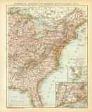 Vereinigte Staaten von Amerika III. Östlicher Teil historische Landkarte Lithographie ca. 1905