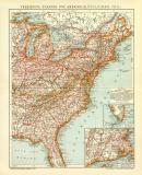 Vereinigte Staaten von Amerika III. Östlicher Teil historische Landkarte Lithographie ca. 1909