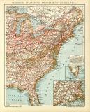 Vereinigte Staaten von Amerika III. Östlicher Teil historische Landkarte Lithographie ca. 1912