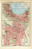 Valparaiso und Santiago historischer Stadtplan Karte Lithographie ca. 1908