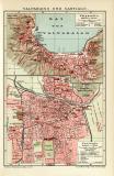 Valparaiso und Santiago historischer Stadtplan Karte Lithographie ca. 1909