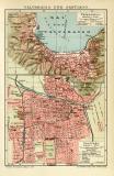 Valparaiso und Santiago historischer Stadtplan Karte Lithographie ca. 1912
