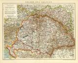 Ungarn und Galizien historische Landkarte Lithographie ca. 1903
