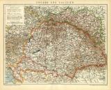 Ungarn und Galizien historische Landkarte Lithographie ca. 1905