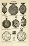 Uhren I. - II. historische Bildtafel Holzstich ca. 1902