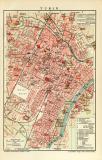 Turin historischer Stadtplan Karte Lithographie ca. 1909