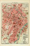 Turin historischer Stadtplan Karte Lithographie ca. 1912