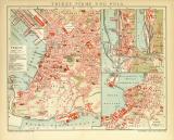Triest Fiume und Pola historischer Stadtplan Karte Lithographie ca. 1904