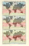 Temperaturverteilung Weltkarte historische Landkarte Lithographie ca. 1902