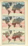 Temperaturverteilung Weltkarte historische Landkarte Lithographie ca. 1907