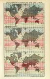 Temperaturverteilung Weltkarte historische Landkarte Lithographie ca. 1910