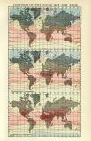 Temperaturverteilung Weltkarte historische Landkarte Lithographie ca. 1912