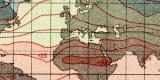 Temperaturverteilung Weltkarte historische Landkarte Lithographie ca. 1912