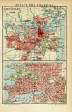 Sydney und Umgebung historischer Stadtplan Karte Lithographie ca. 1904