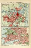 Sydney und Umgebung historischer Stadtplan Karte Lithographie ca. 1905