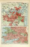 Sydney und Umgebung historischer Stadtplan Karte Lithographie ca. 1907