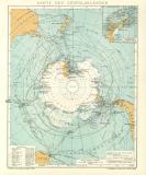 Karte der Südpolarländer historische Landkarte Lithographie ca. 1905